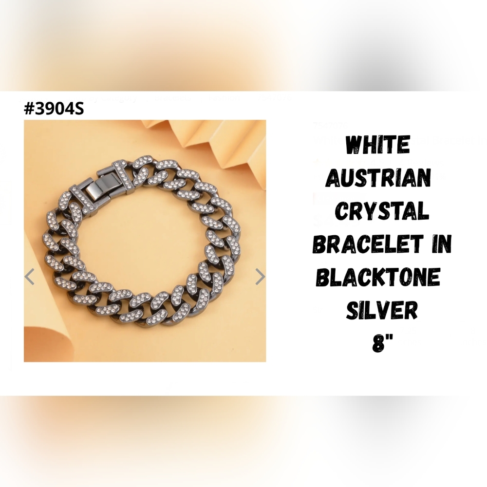 Black silver curb link bracelet, 8", NIB